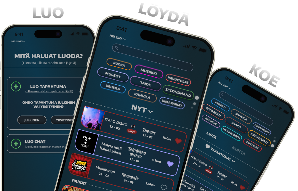 Makevent-sovellus: luo, löydä ja koe